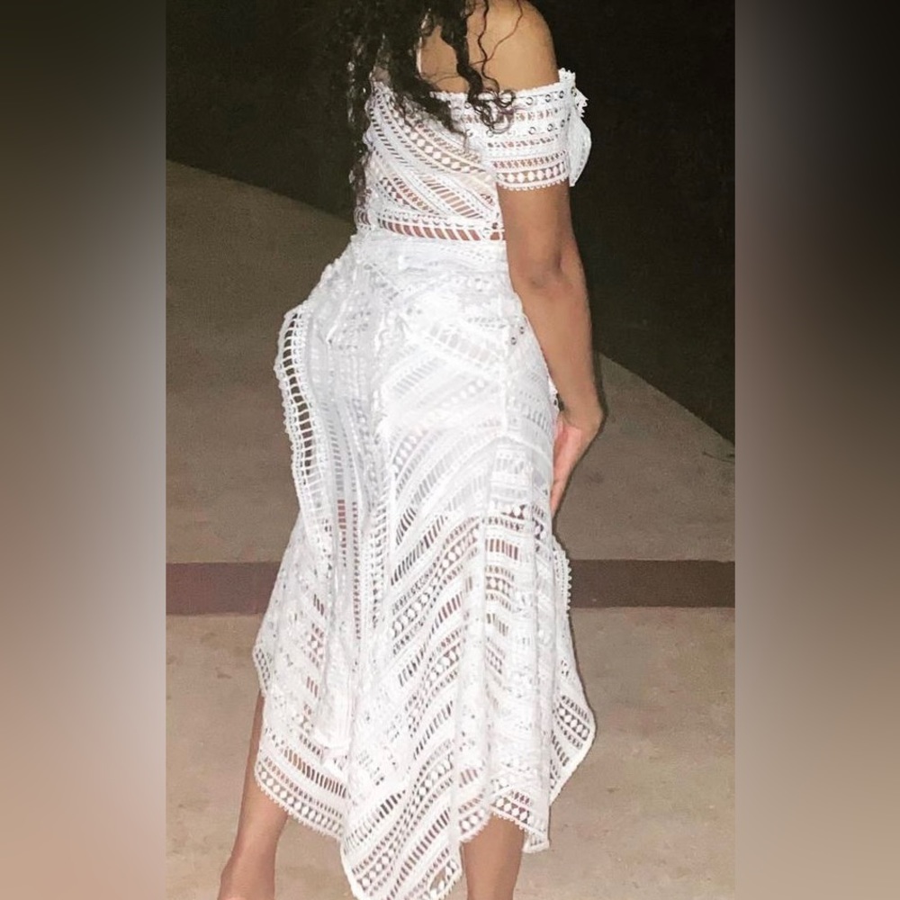 Off the shoulder white lace dress. Vacation is calling